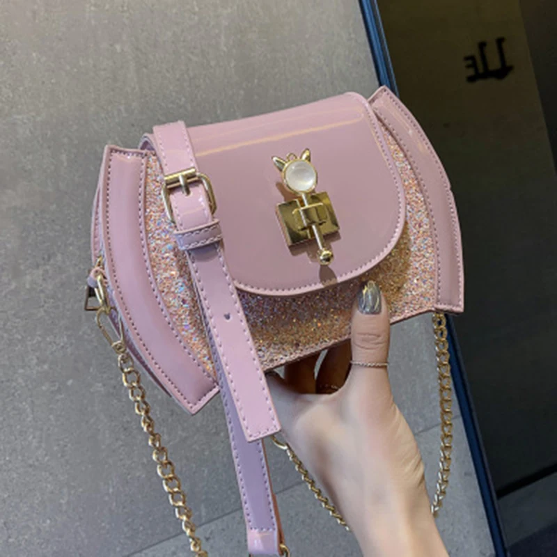 

shoulder bags for women 2019 Sequin Metal lock PU leather Women's Designer Handbag Chain Shoulder travel Messenger bags