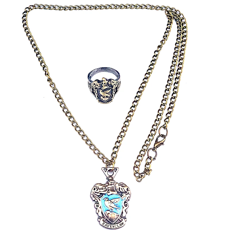 Harri Potter HP Harry HOGWARTS Gryffindor Ravenclaw Hufflepuff Slytherin Finger Metal Ring necklace set Costume Pendant Harri Potter HP Harry HOGWARTS Gryffindor Ravenclaw Hufflepuff Slytherin Finger Metal Ring necklace set Costume Pendant