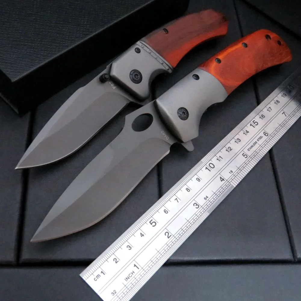 Online Valiente luchador cuchillo plegable DA62 F82 caza Camping cuchillo herramienta de supervivencia Dcbear cuchillo de acero + mango de madera cuchillos EDC herramienta