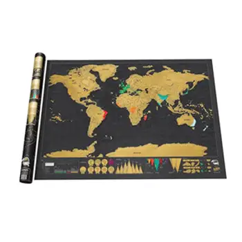 

Scratch Map World Map Semi-manual Hanging Gilt Sheet Fashion Complex Geographical Detail Black Background