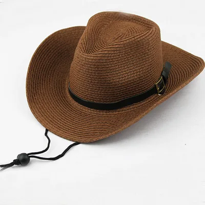 Модная соломенный джазовый ковбойская шляпа, мужские шляпы, ковбойская Кепка, летняя пляжная кепка для влюбленных, соломенная шляпа с козырьком от солнца - Цвет: Coffee