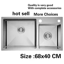 Стандартная Мода Кухня ручная раковина двойной паз Мини Прочный 304 пищевой нержавеющей стали Горячая 680x400 мм