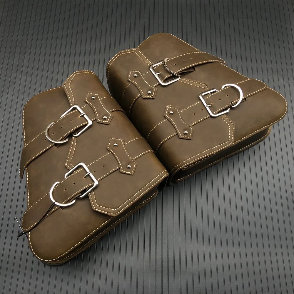 

1 Pair Dark Brown Faux Leather Saddlebags Saddle Luggage Tool Side Bag For Harley Sportster XL 883 1200 Motorcycle