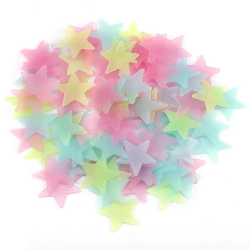 

LoveCCD 100pcs/Bag 3D Stars Glow In Dark Luminous Fluorescent plastic Sticker Light-emitting DIY fluorescent stickers J17#2