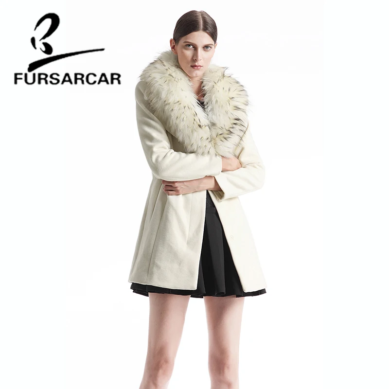 FURSARCAR Luxury New Women Real Fur Coat Hot Fashion Woolen Fur Jacket With Raccoon Fur Collar Winter High Quality Fur Coat FURSARCAR Luxury New Women Real Fur Coat Hot Fashion Woolen Fur Jacket With Raccoon Fur Collar Winter High Quality Fur Coat