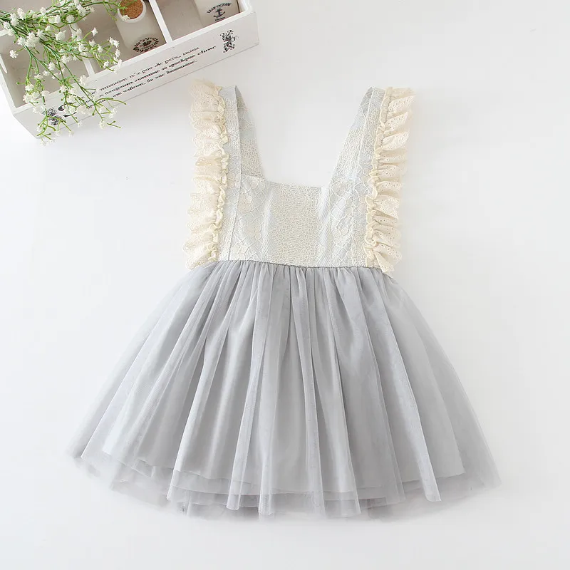 

Adorable toddler baby girls dress vintage lace strap dress kids backless summer clothing 2-7y