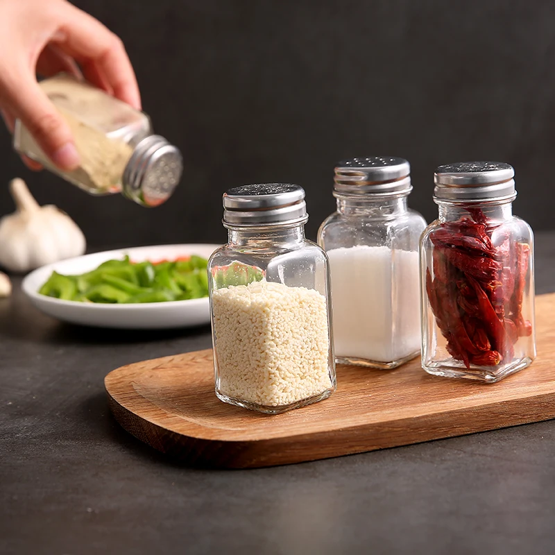 

Glass Spice Jar Pepper Shakers Seasoning Jar Can Barbecue BBQ Condiment Vinegar Bottle Steel Spice Tins Kitchen tool