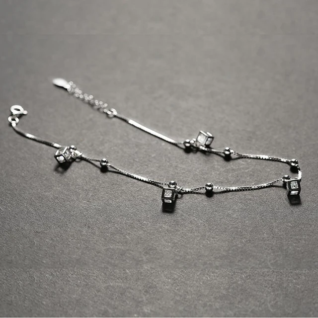 Cube design Anklets in 925 Sterling silver with high luster cz stone 21.5+3cm length for women girls hot sale