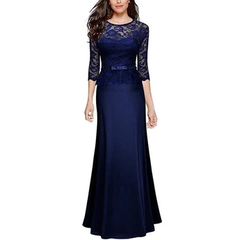 

Dower Me Vintage O Neck Three Quarter Sleeve Womens Formal Black Dress Cocktail Party Maxi Lace Dresses 2019 Long Blue Vestidos