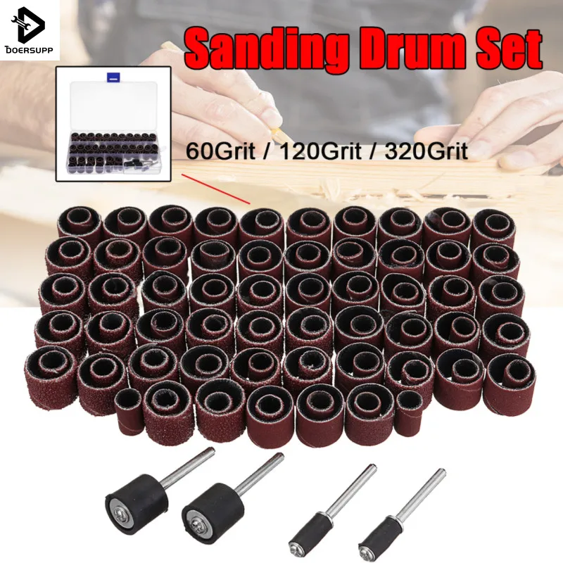 111Pcs Sanding Bands Sanding Bands Drum Grit Sandpaper + 4 Mandrel For