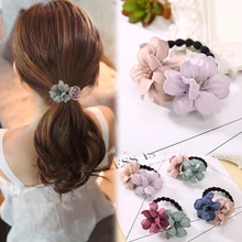 Мода 1 шт 4 цвета корейская ткань цветок Форма Женщины Девушки резиновые ленты эластичные волосы кольцо Шарм подарок