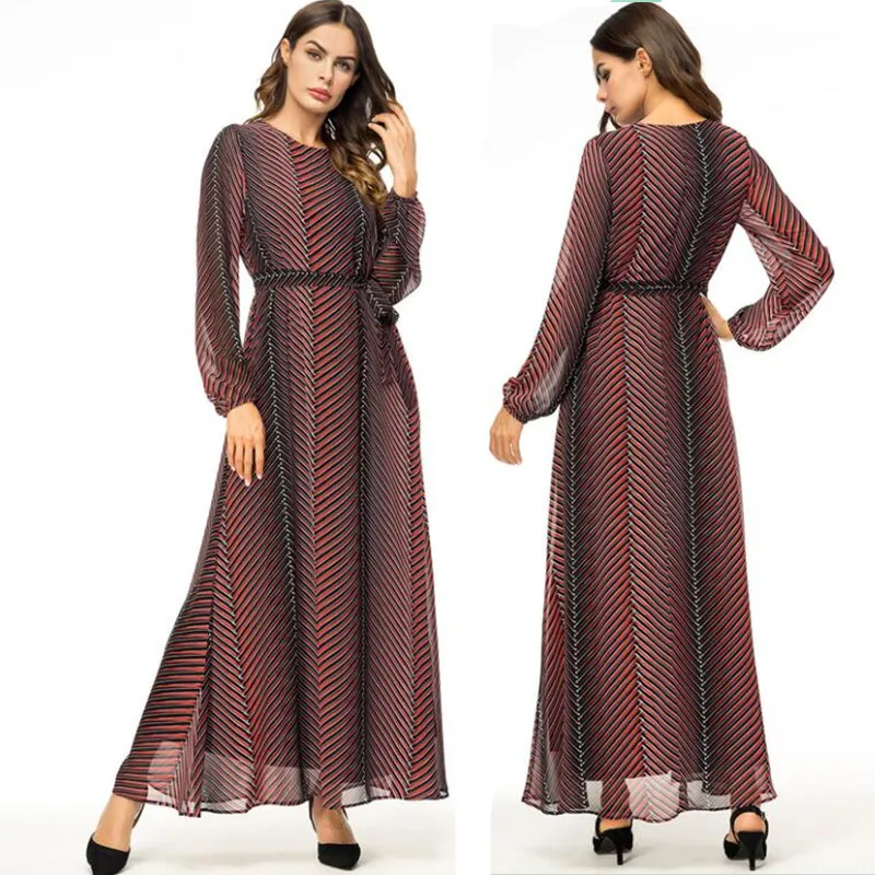 Абайя Vestidos 2019 шифоновое Полосатое Турецкий Арабский мусульманский хиджаб платье