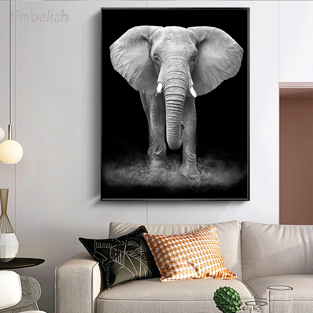 

Embelish 1 Pieces Cool White And Black Wild Animals Elephants In Smoke Home Decor Pictures For Living Room HD Canvas Paintings