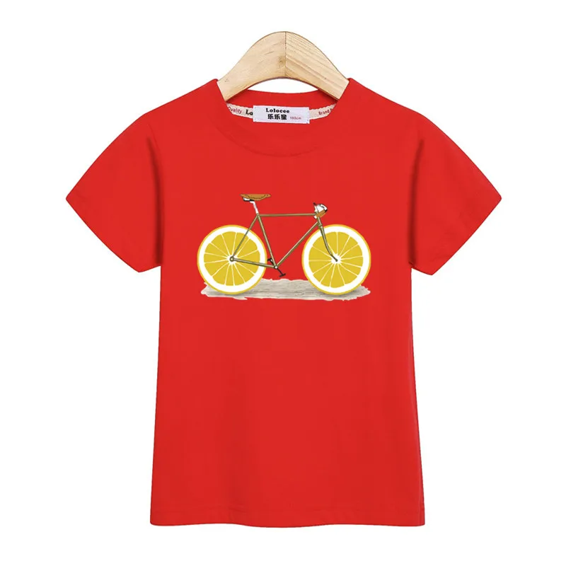 Модные топы для детей; футболка для маленьких мальчиков в стиле ретро с рисунком; футболки с короткими рукавами; Одежда для девочек с изображением фруктов и велосипеда; Детская рубашка с принтом; детская футболка