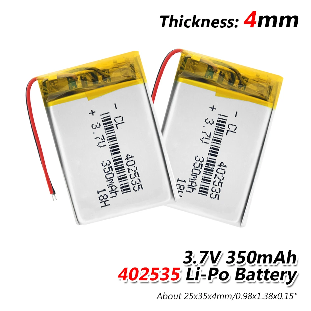 

1/2/4 Pcs 35x25x4mm 402535 Li-polymer Battery Replacement 3.7V 350mAh Lithium Battery For GPS MP3 MP4 Power Bank Watch Toy DVD