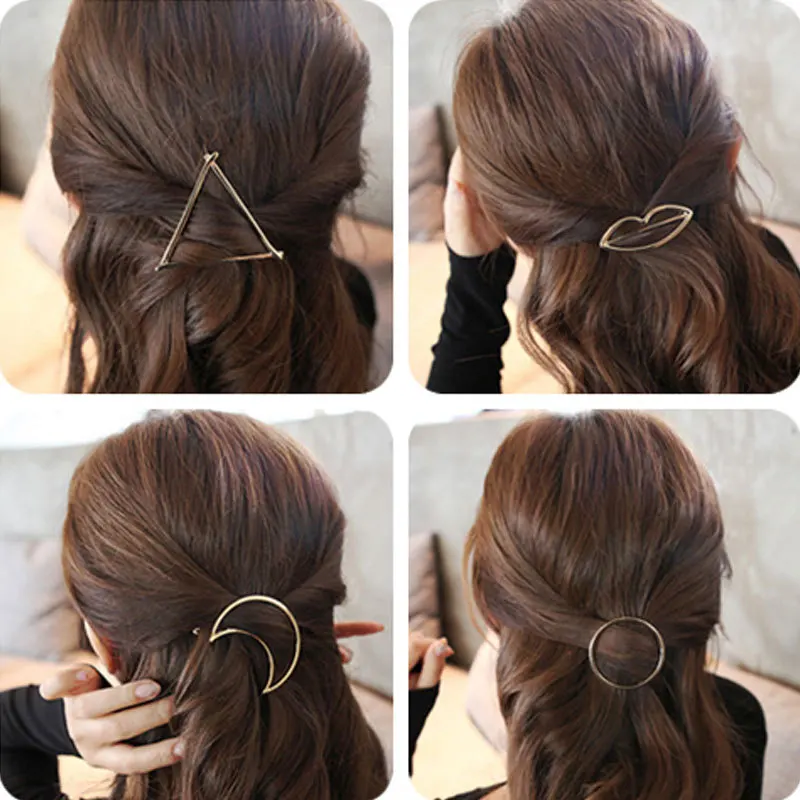 

M MISM Hot Girls Triangle Moon Hairpins Hair Clips For Women Metal Lip Round Barrettes Women Hair Styling Tool Accessories