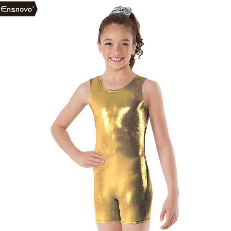Ensnovo Girls Shiny Suit Ballet Dance Wear Sleeveless Bodysuit for Girl