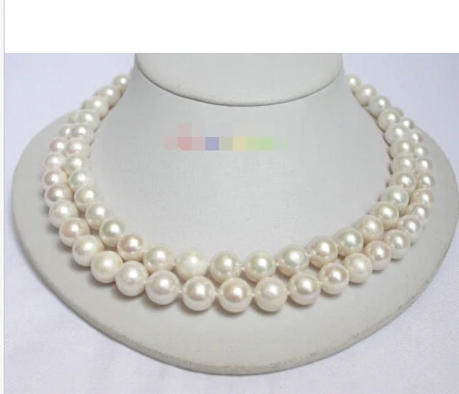 

Free shipping 17" 2row 11mm round white pearls necklace 6.09