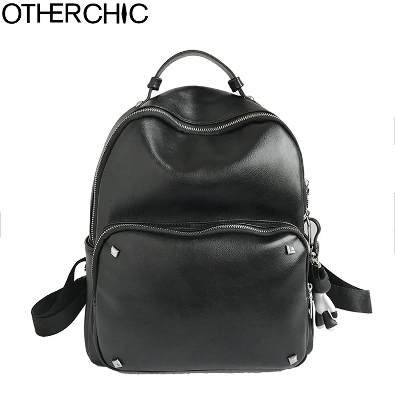 

OTHERCHIC Simple Stylish Women Backpacks Black PU Leather School Bags Casual Daypack Female Knapsack Sac A Dos Mochila 8N06-04
