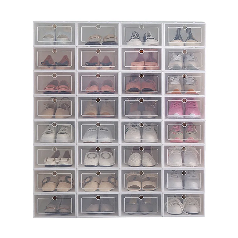 

6Pcs Plastic Container Shoe Box Drawer Storage Organizer Thickened Flip Case Stackable Rectangle Boxes White Black