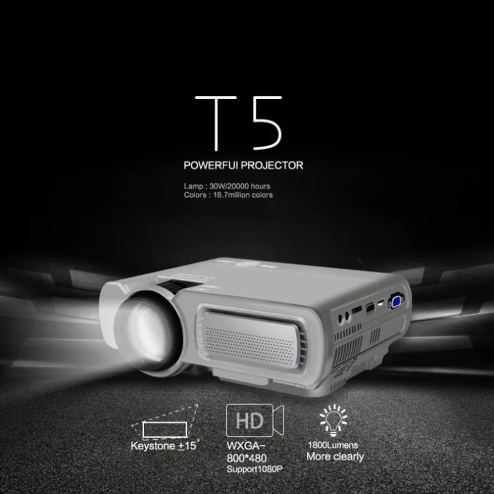 T5 Smart Wireless Wifi Hd Led Projector Home Mini Micro Portable Mobile Phone Projection Screen Projection US-White