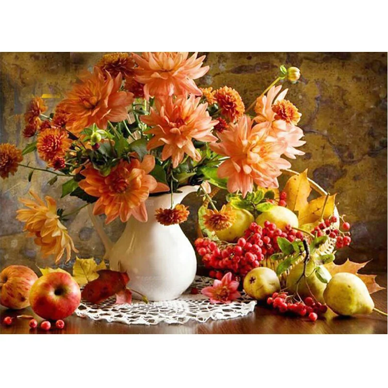 

3D diy diamond painting Cross Stitch kits round drill Diamond Embroidery mosaic pattern Stone roses still life picture gift 1748