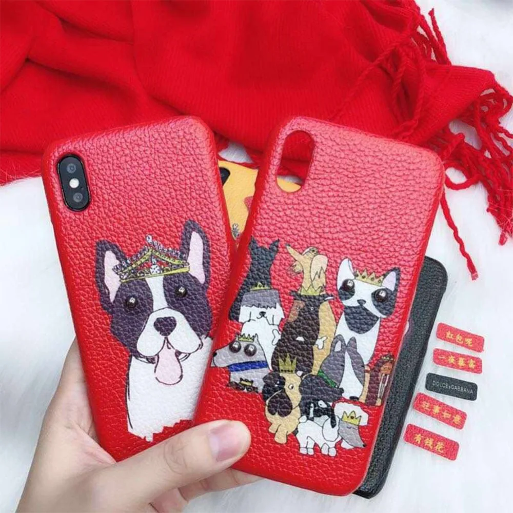 

FACEVER Kawaii Crown Dogs Phone Case For Apple iPhone 6 6s Plus 7 7 Plus 8 8 Plus X Cute Leather + Hard Plastic Protective Cover