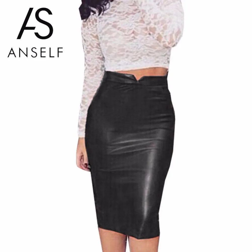 

Anself Hot Women Soft PU Leather Skirt High Waist Slim Hip Pencil Skirts Vintage Bodycon OL Midi Skirt Sexy Clubwear Plus Size