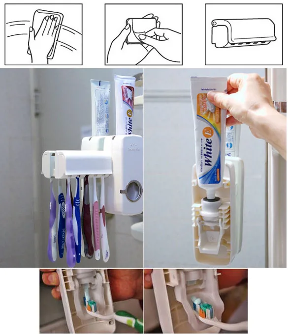 

Bath Automatic Toothpaste Dispenser Set Tooth Brush Holder White Toothbrush Hanger Bathroom Toothpaste Tube Squeezer