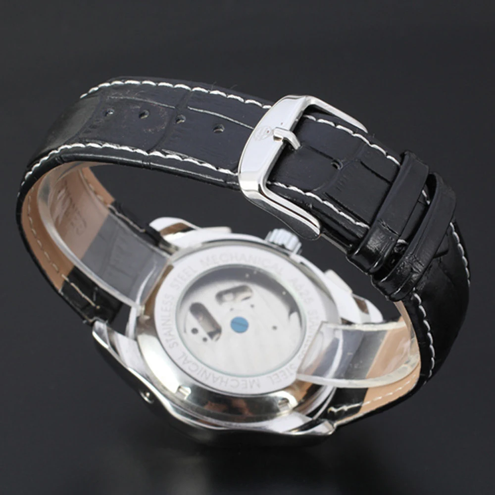 FORSINING Мужчины Гент Черный Tourbillon Дата Винтаж Механические Часы Автоматические