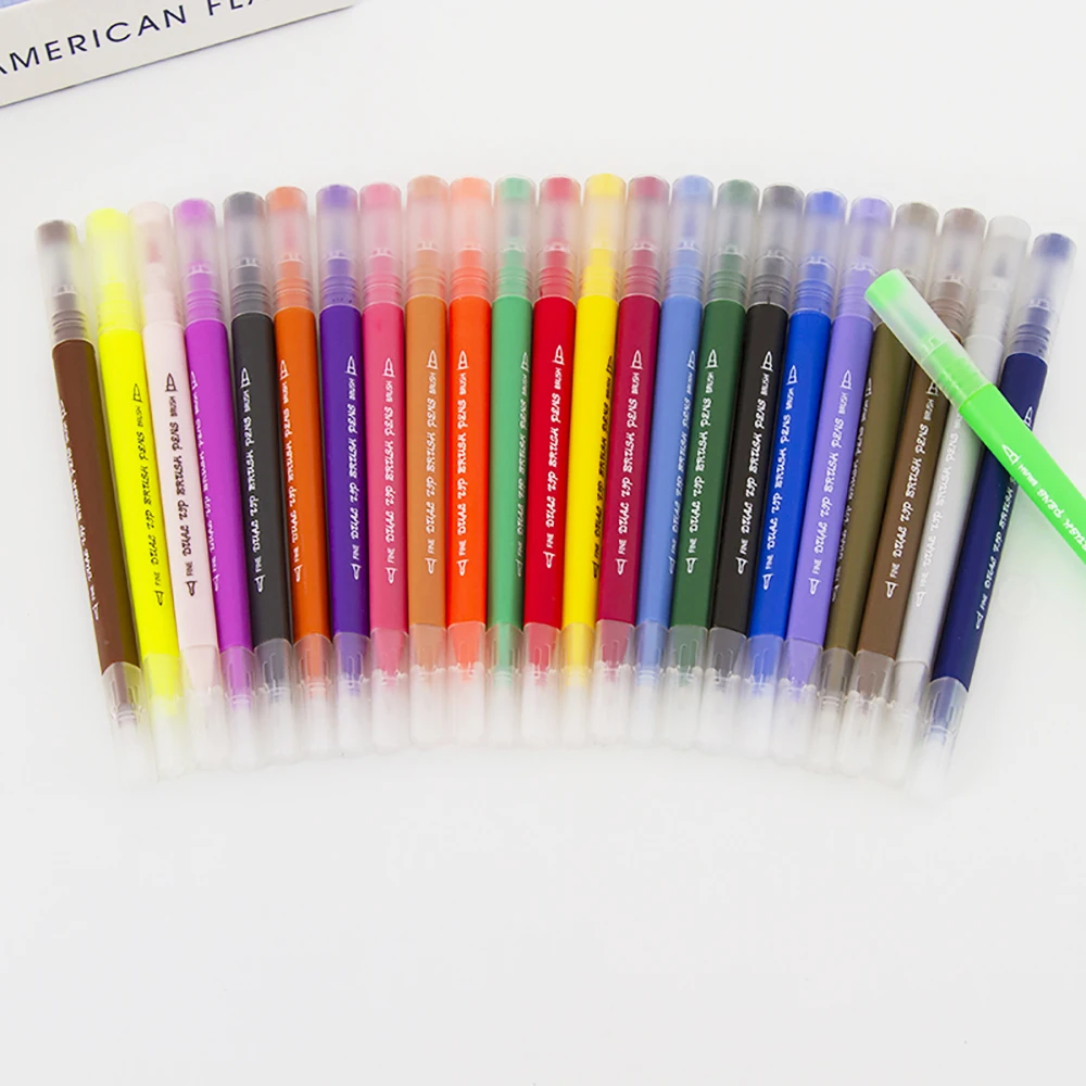 

12 Colors Dual Brush Art Marker Pen With Water Color Based Ink Pen Set For Drawing