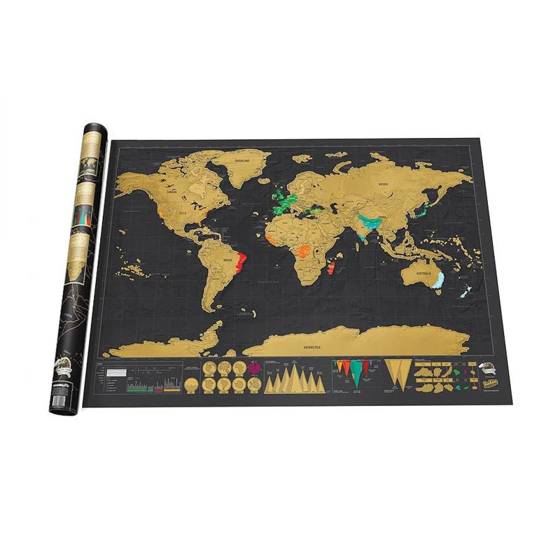 

Deluxe Erase Black World Map Scratch off World Map Personalized Travel Scratch for Map Room Home Decoration Wall Stickers