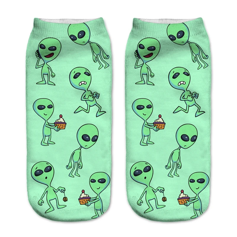 

2018 new 3D Green alien life funny socks women low cut animals funny chaussette femme harajuku ankle socks calzini