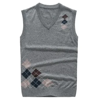 

Hot Slae High Quality Mens Autumn 2016 New Fashion Pattern Cashmere Sleeveless Sweater Argyle Pullover V Neck Wool Sweater Vest
