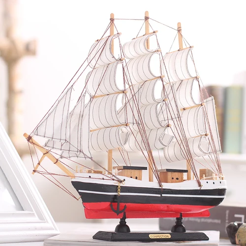 Модель корабля «Пираты Карибского моря» с черной жемчужиной, модель декоративного парохода, одноцветная деревянная лодка ручной работы, детский подарок - Цвет: 33cm white red