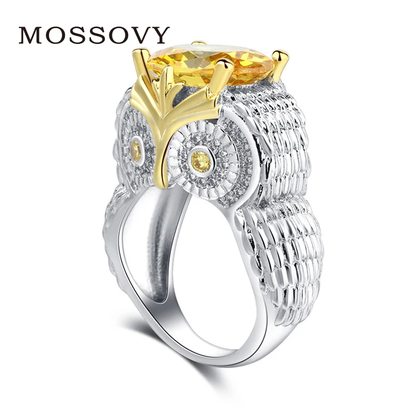 

Mossovy Luxurious Female Owl Zircon Ring Charms Cubic Zirconia Ring Women Accessories Romantic Engagement Rings Bague Femme