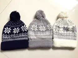 Детские вязаные шапки для мальчиков и девочек от 2 до 6 лет, зимняя шапочка с помпонами и снежинками