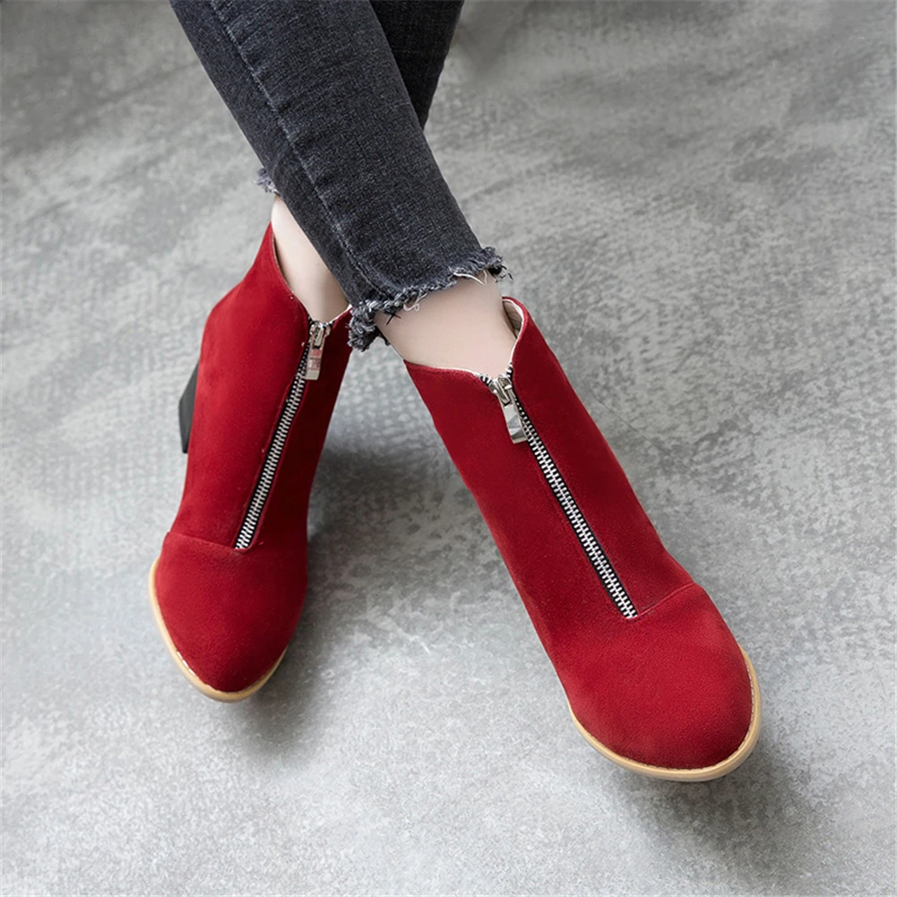 Г. Большой размер 34-50, высококачественные осенние ботинки из флока на квадратном каблуке Женская обувь элегантная обувь для отдыха на молнии женские ботинки