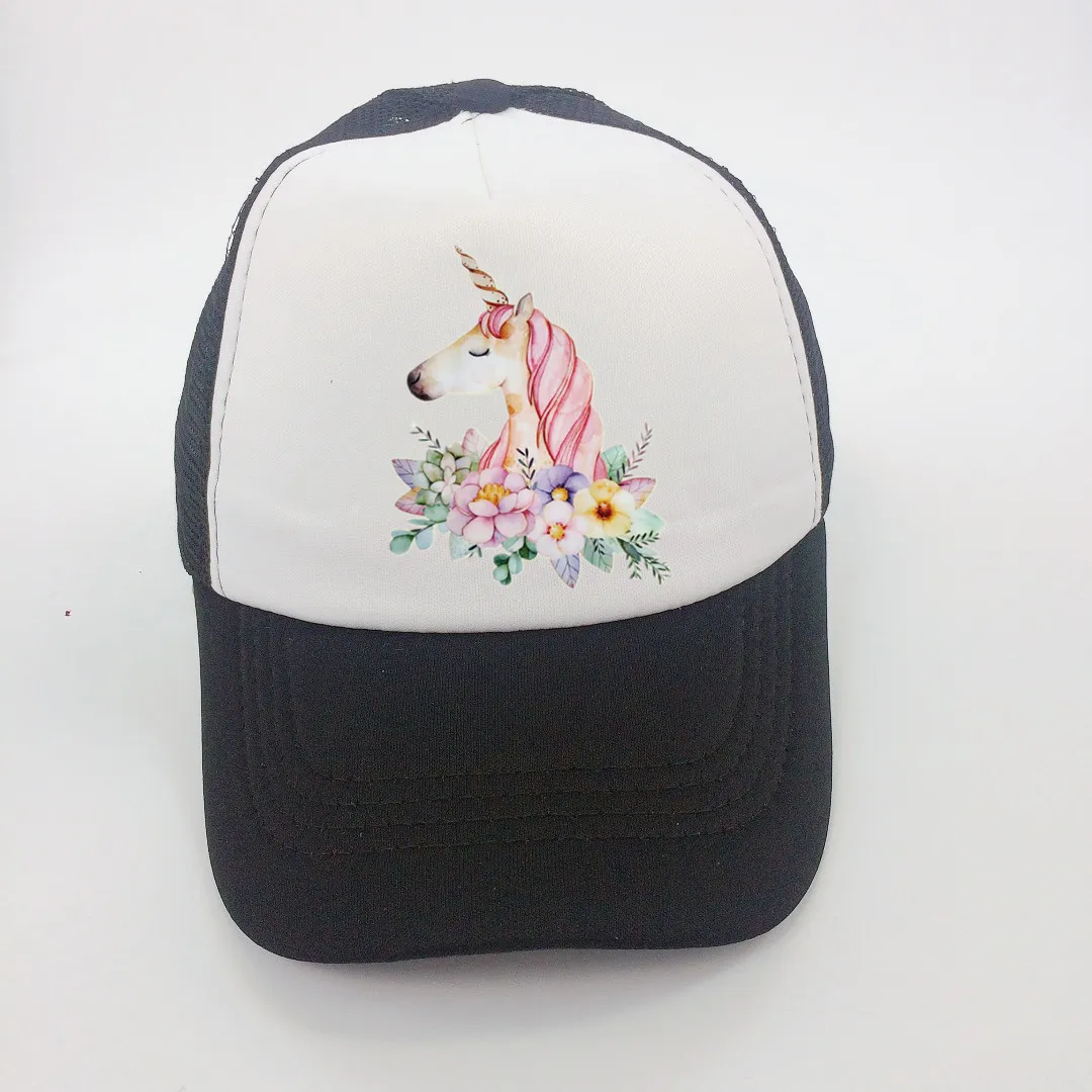 Шляпка для девочки, кепка, аксессуары для девочек 3-8 лет, Детская летняя кепка-бейсболка с единорогом, детская шапка - Цвет: Черный