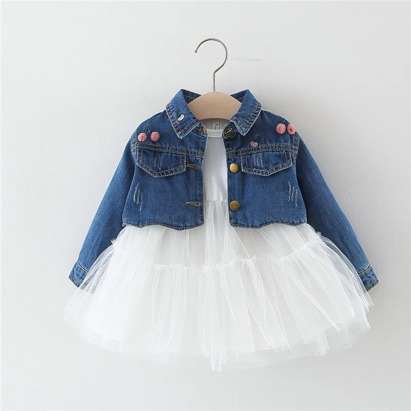 

2018 Baby Dress Vestido Infantil Han Edition Girls Spring Cherry Cowboy Gauze Dress Princess Temperament Of Bitter Fleabane
