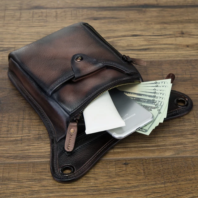 Genuine Real Leather Men Design Casual Messenger Crossbody Sling Bag Fashion Waist Belt Pack Leg Drop Bag Phone Pouch 211-5 5