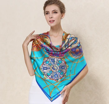 

2017 women brand fashion100% silk scarf large square 100*110cm big size headband silk stain scarfs green high quality scarves