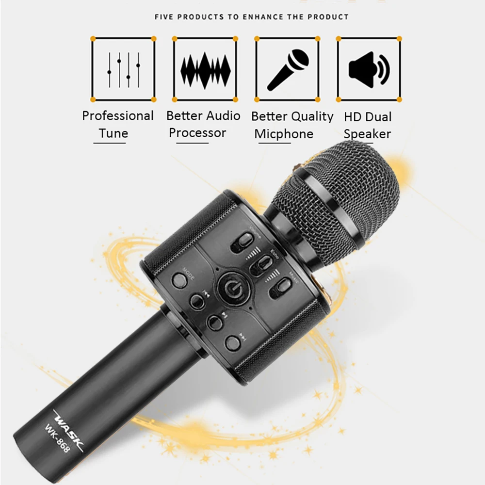 WK868 5 Вт беспроводной Bluetooth микрофон конденсатор волшебный караоке микрофон мобильный телефон плеер микрофон музыкальный динамик PK WS858