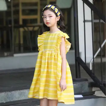 

2019 Korean style girls plaid ruffles dress fashion summer girls vest dresses 4-9t B622