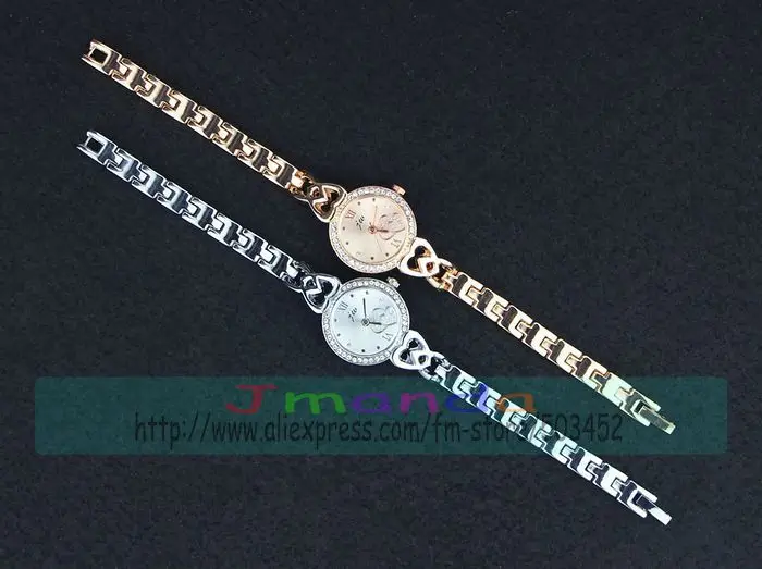 100 шт/партия JW-3480 дизайн сердца кристалл часы женские часы браслет розовое золото сплав браслет платье кварцевые часы модные часы