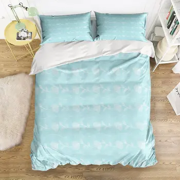 

Duvet Cover Set, Blue Simple Pattern Leaves Theme Print Bedding Set, 4 Pieces Bedding Sets with Zipper Closure