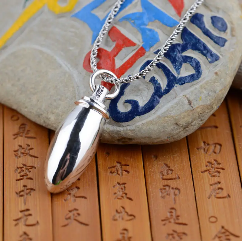 

Gawu Box Pendant S925 sterling silver Buddhist evil Shurangama mantra bullet shape can be opened