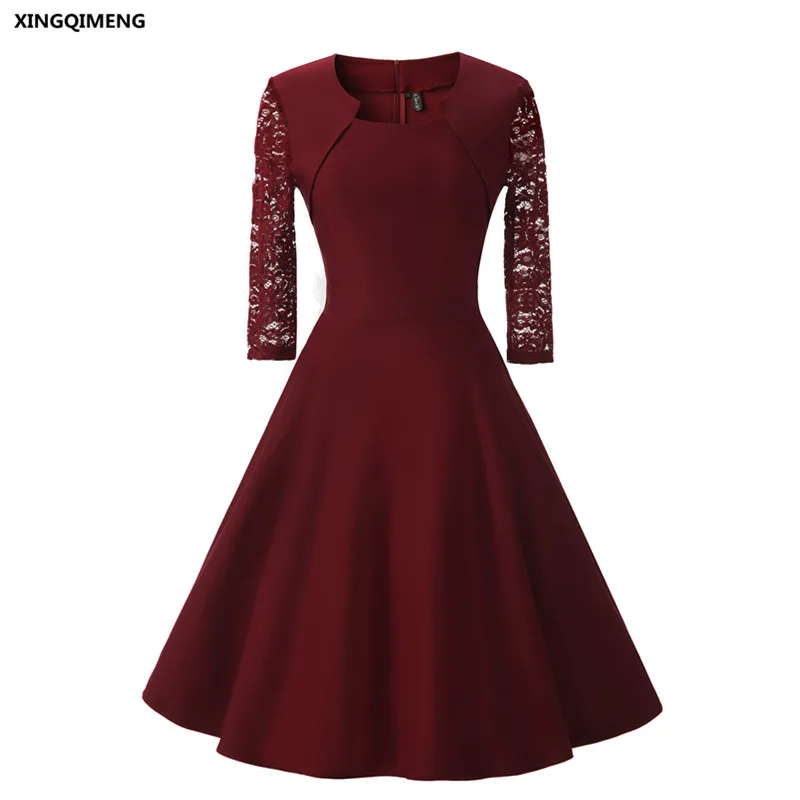 In Stock Cocktail Dresses Lace Three Quarter Sleeve Elegant Short