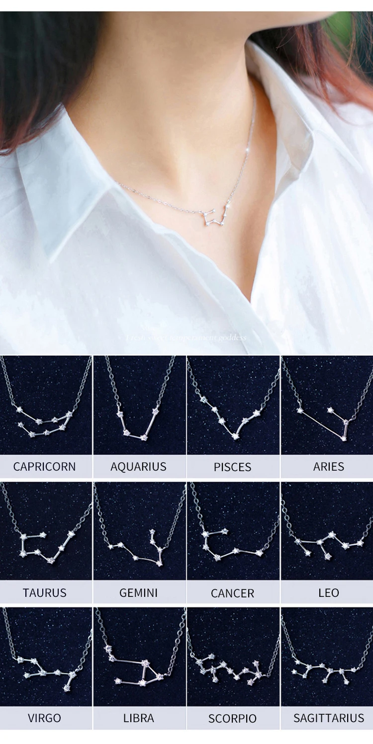 Modian Настоящее серебро 925 проба 12 созвездий Aries Gemini Capricorn модное хрустальное ожерелье Подвеска для женщин ювелирные изделия