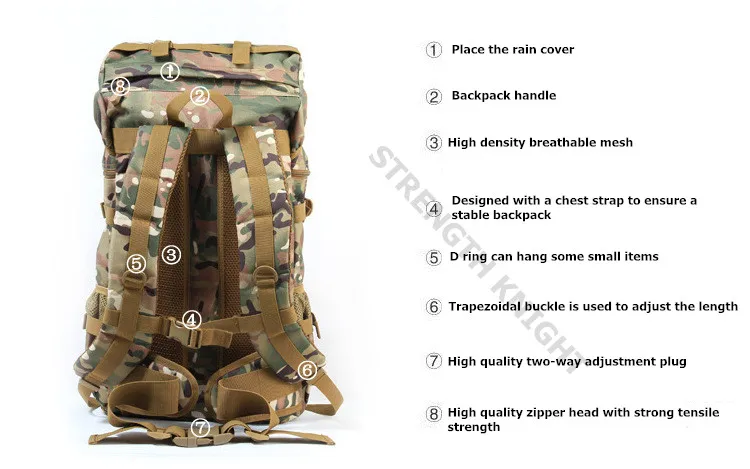 Mochila de Acampamento Viagem dos Homens 50l ao ar Livre Militar Tático Grande Capacidade Bolsas Montanhismo Bolsa Caminhadas Mochila Mod. 1257083 4 Mochilas escal.